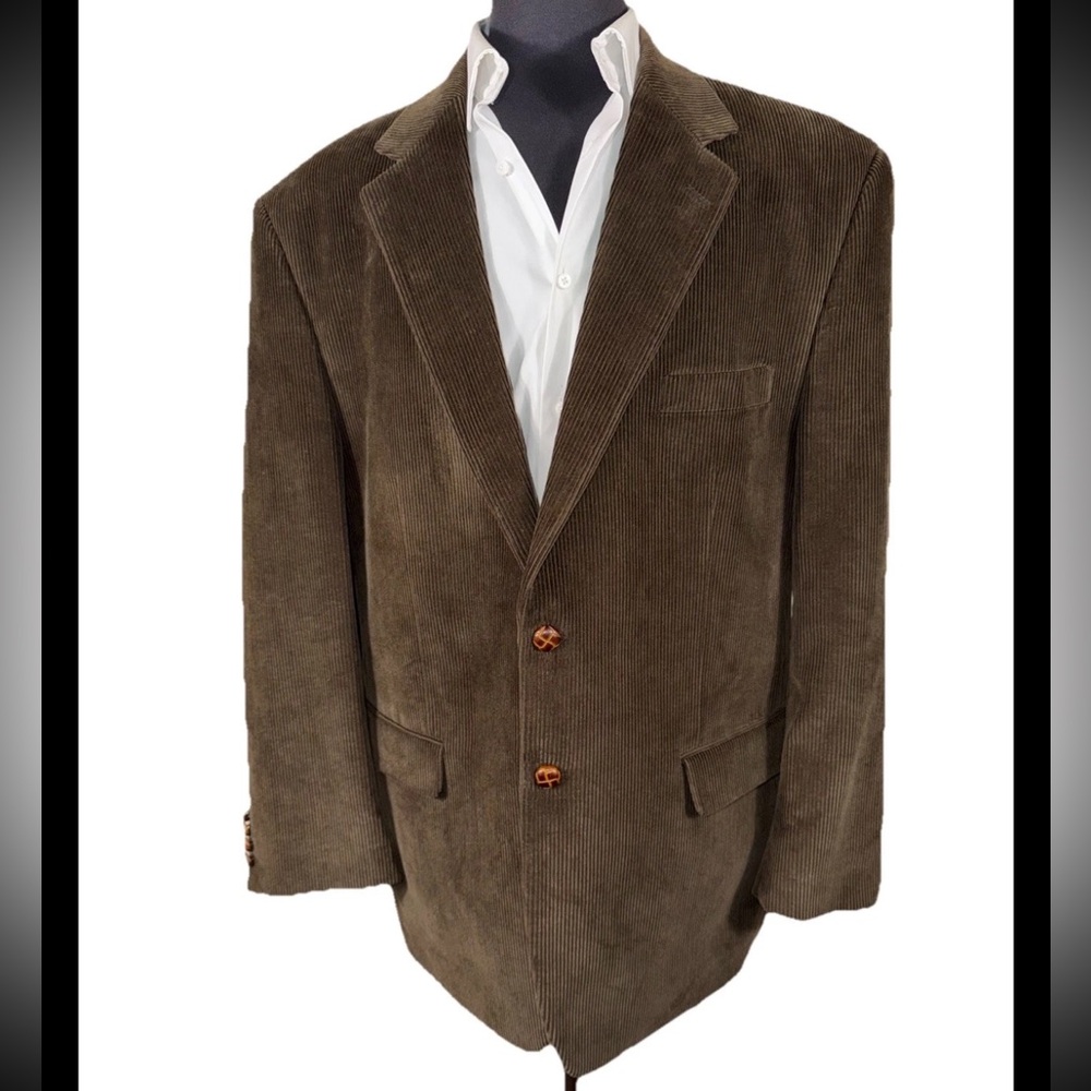 LAUREN RALPH LAUREN HEFTY CORDUROY SPORT COAT SZ 48 LEATHER BUTTONS